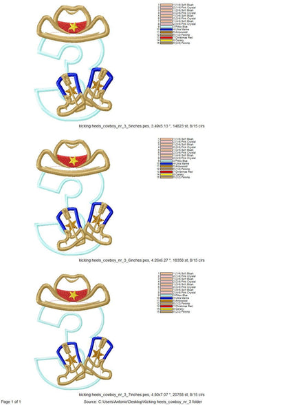 Cowboy Birthday Number Three 3 – Sizes 5" 6" 7" Digital Embroidery File | Artapli