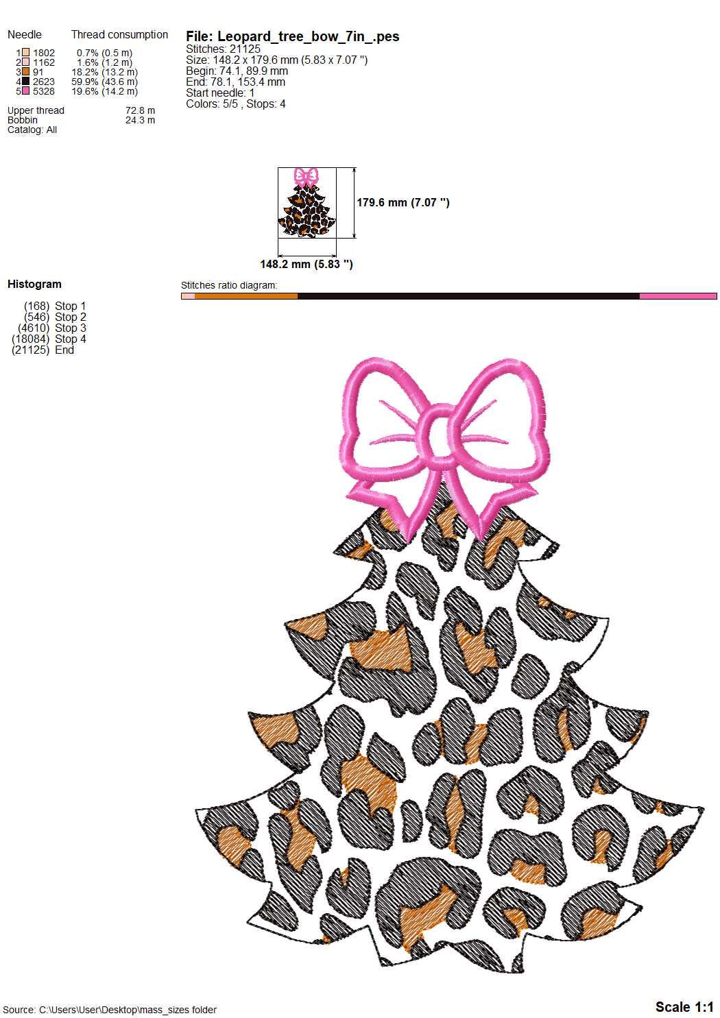 Leopard print with bow Christmas tree animal print Woodland Tree Applique light stitch outline machine embroidery designs