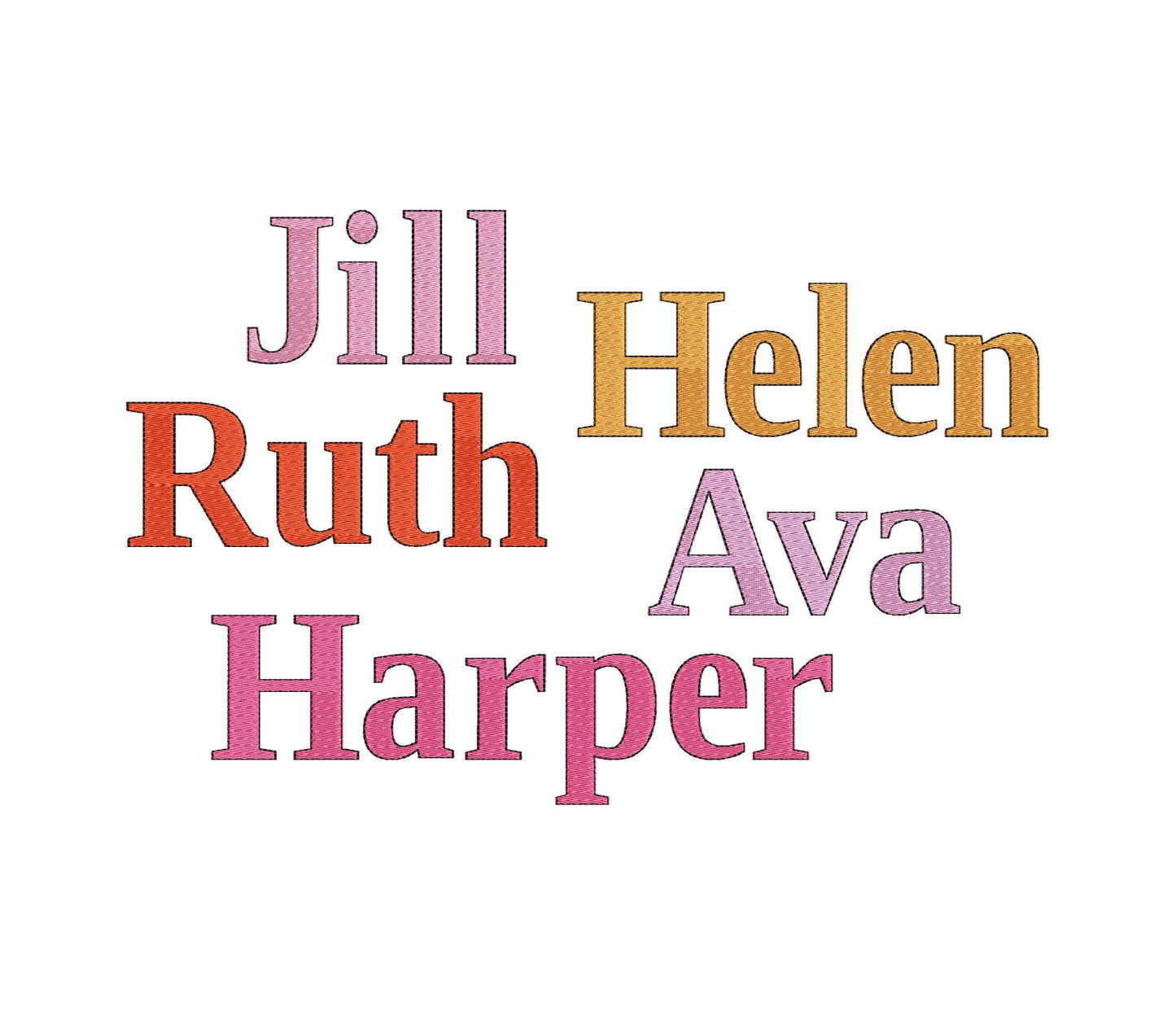 Elegant Font Jill fill stitch and thin outline Monogram letters Block Font machine embroidery designs alphabet small sizes 1 up to 3.3 inch