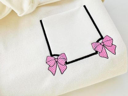 Cute Pocket with mini Bow kids girls outfit Pocket in the hoop machine embroidery designs easy ITH project awesome genuine Pocket simply