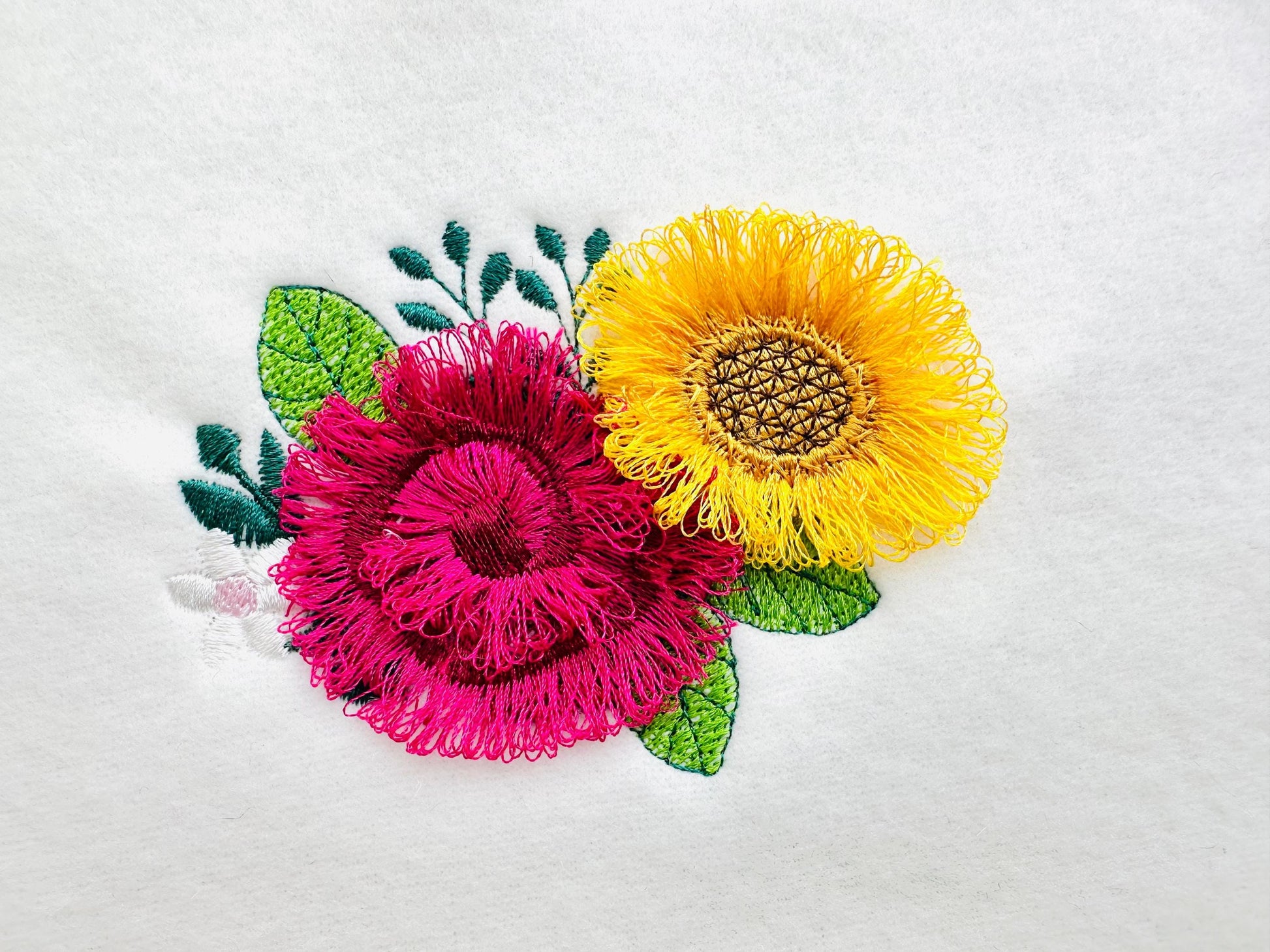 Fringed Sunflower and Rose Peony Bouquet Fluffy Fringe Flower Girls Machine Embroidery Designs Fuzzy Chenille Design