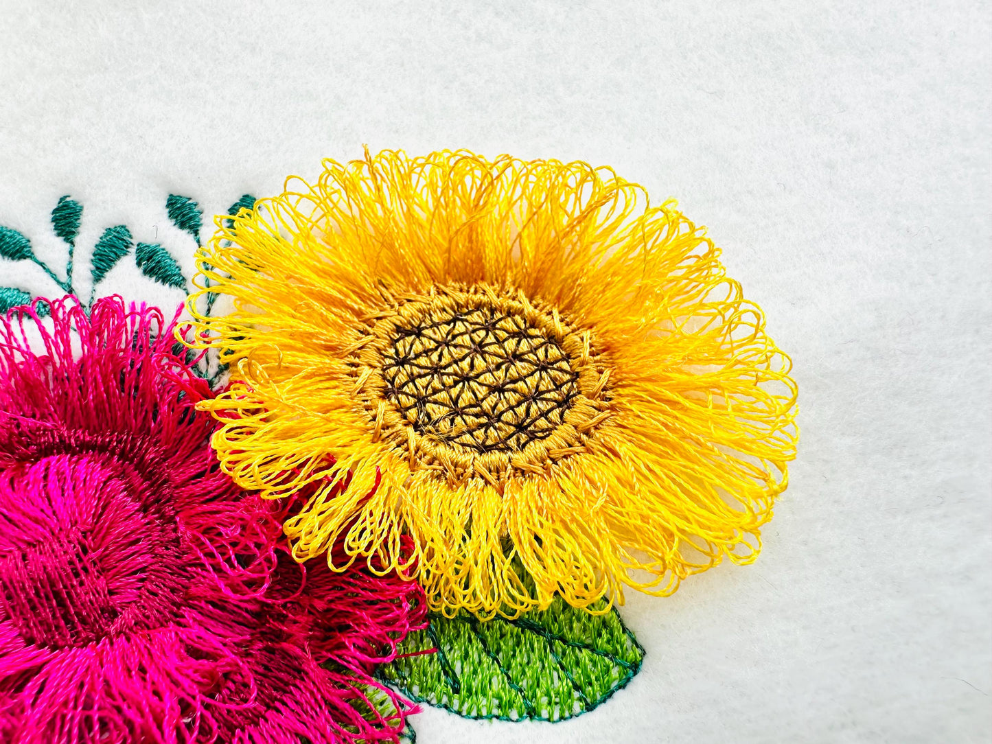 Fringed Sunflower and Rose Peony Bouquet Fluffy Fringe Flower Girls Machine Embroidery Designs Fuzzy Chenille Design