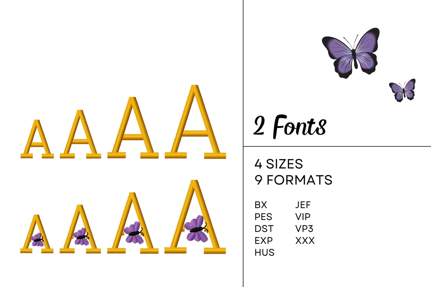 Satin stitch mini Butterfly Font SET of 2 types Alphabet letters little girls kids Monogram machine embroidery designs