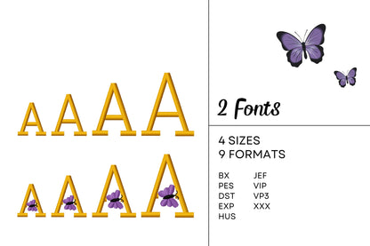 Satin stitch mini Butterfly Font SET of 2 types Alphabet letters little girls kids Monogram machine embroidery designs