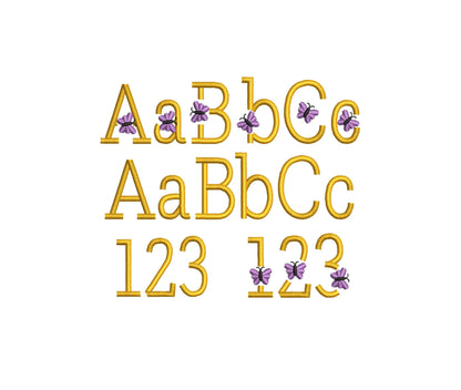Satin stitch mini Butterfly Font SET of 2 types Alphabet letters little girls kids Monogram machine embroidery designs