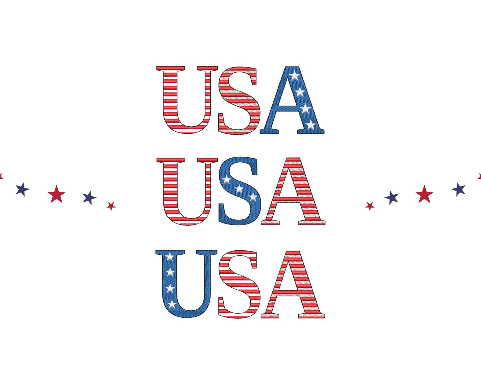 Patriotic block Font SET of 3 types Stars and Stripes alphabet machine embroidery designs 4th of July Monogram sizes 1.2 up to 3.4 inch, BX