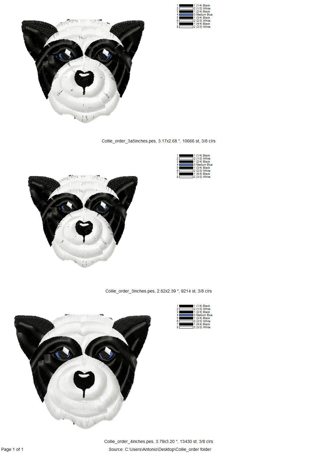 Fringed Fluffy Puppy Border Collie Sheepdog Face Pet Herding Dog Head Fur Chenille Fringe Machine Embroidery Designs Sizes 3 up to 4 Inch - Etsy