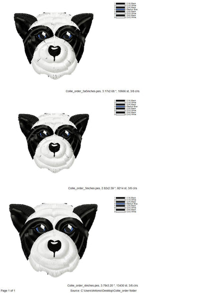 Fringed Fluffy Puppy Border Collie Sheepdog Face Pet Herding Dog Head Fur Chenille Fringe Machine Embroidery Designs Sizes 3 up to 4 Inch - Etsy