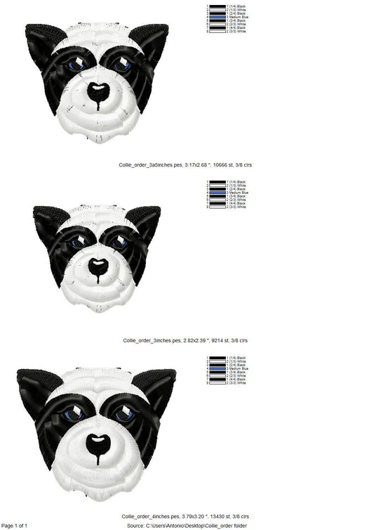 Fringed Fluffy Puppy Border Collie Sheepdog Face Pet Herding Dog Head Fur Chenille Fringe Machine Embroidery Designs Sizes 3 up to 4 Inch - Etsy