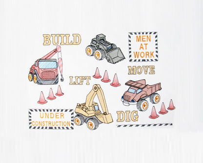 Builder Equipment CAT Tractor Digger Big SET light stitch machine embroidery designs kids boys construction vehicle