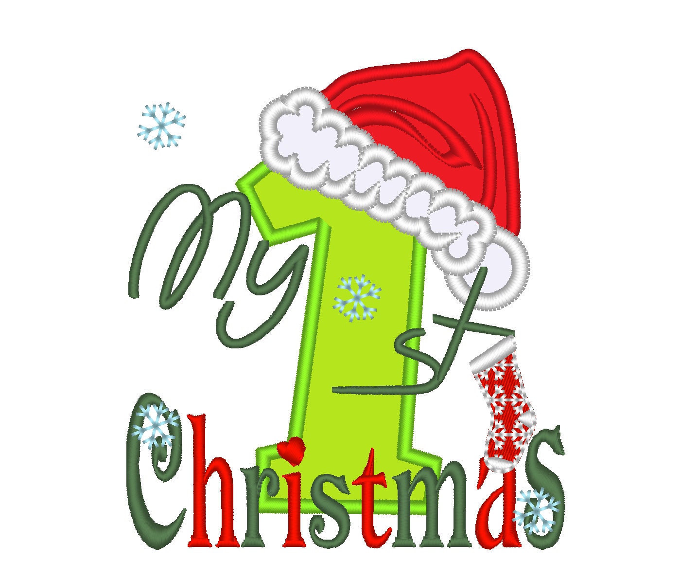 My 1st Christmas Applique With Santa Hat Number One 1 Baby Machine Embroidery Designs
