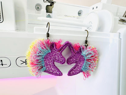 Unicorn Magic Horse Head fringed fluffy hair girls earrings or charm in | Artapli - image 1