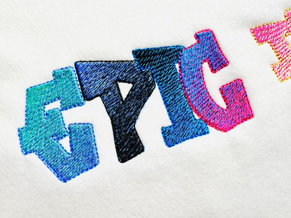 Graffiti street art FONT 2 color alphabet iridescent ombre gradient machine embroidery designs boys Monogram letters sizes 1 up to 3.5 inch