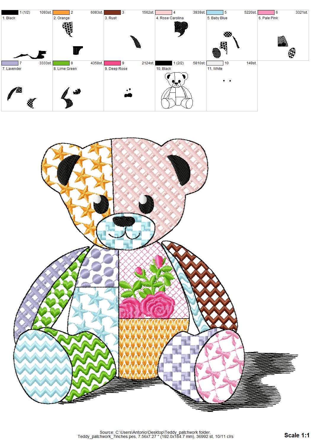 Cute little Patchwork Teddy Bear awesome patterned Teddy outline | Artapli - image 9