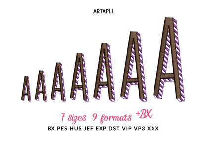 Shadow FONT satin stitches stripes machine embroidery designs sizes 1.2 to 4 inches shadowed monogram alphabet kids colorful embroidery font - image 3