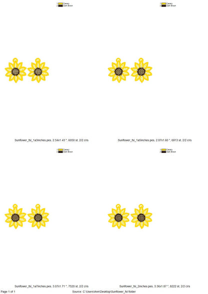 Sunflower charm earrings FSL freestanding lace machine embroidery designs ids girls pretty earrings simply in the hoop ITH project gift idea - image 8