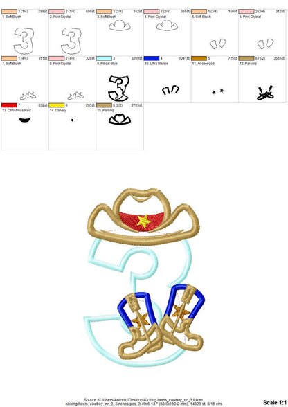 Cowboy Birthday Number Three 3 – Birthday embroidery design by Artapli