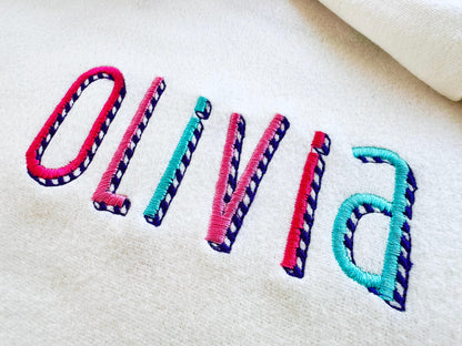 Shadow FONT satin stitches stripes machine embroidery designs sizes 1.2 to 4 inches shadowed monogram alphabet kids colorful embroidery font - image 1