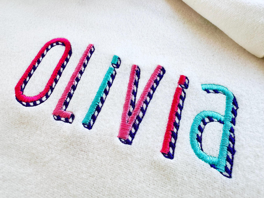 Shadow FONT satin stitches stripes machine embroidery designs sizes 1.2 to 4 inches shadowed monogram alphabet kids colorful embroidery font - image 1