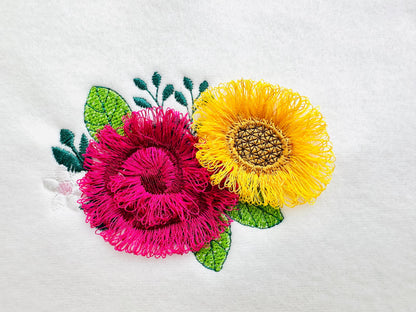 Fringed Sunflower and Rose Peony Bouquet Fluffy Fringe Flower Girls Machine Embroidery Designs Fuzzy Chenille Design Sizes 3.5 up to 5 Inch - Etsy