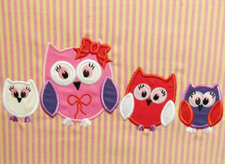 Girls Mini Owls Machine Embroidery Appliqué Designs, 4 Types F Separate Files, Mini Sizes for Hoop 4x4