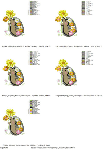 Cute Fringed Fluffy Hedgehog With Flower Stem Floral Fringe Machine Embroidery Designs Kids Girls T-shirt Fuzzy Design