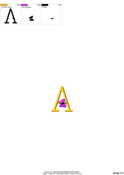 Satin stitch mini Butterfly Font SET of 2 types Alphabet letters little girls kids Monogram machine embroidery designs