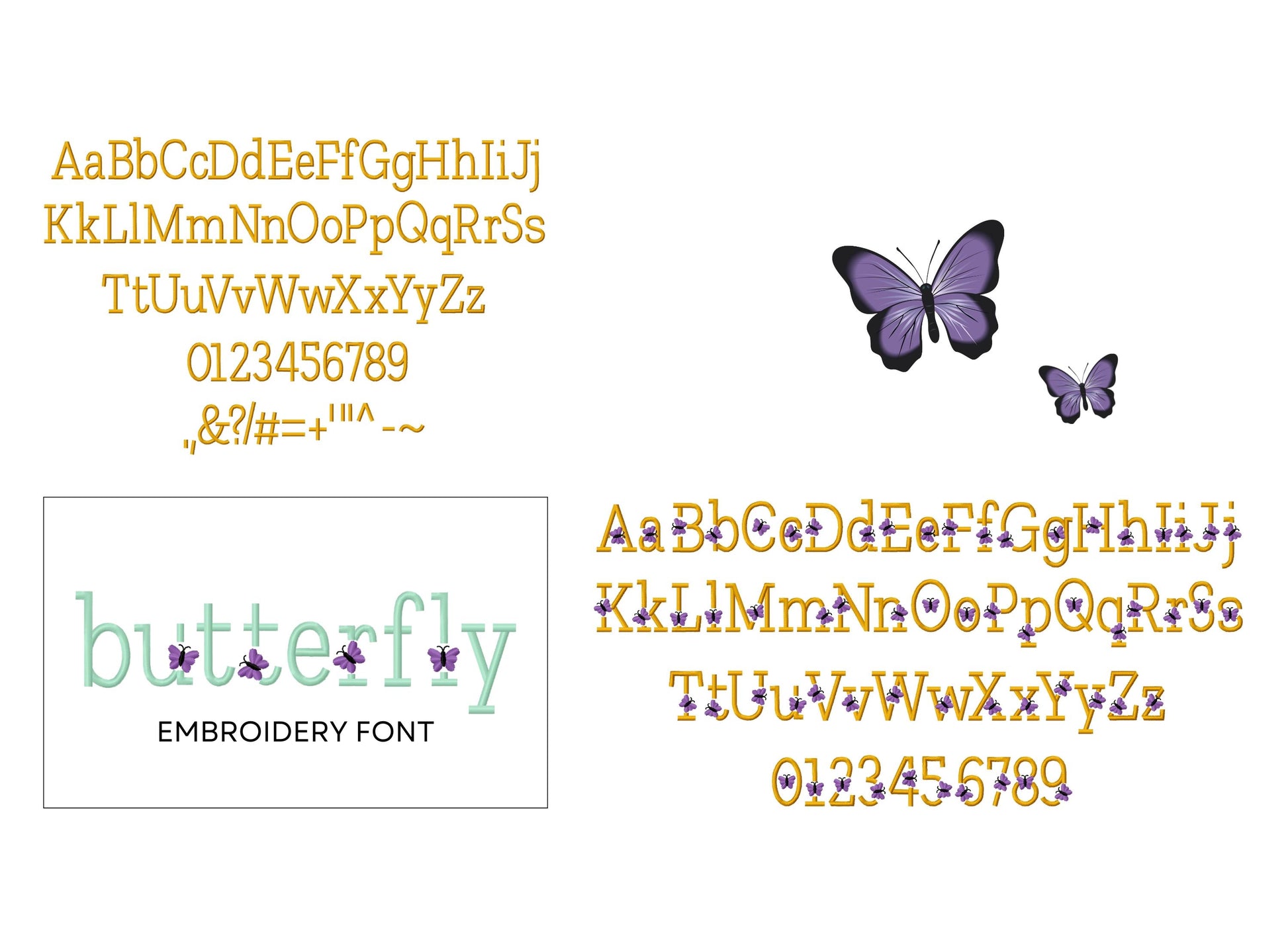 Satin stitch mini Butterfly Font SET of 2 types Alphabet letters little girls kids Monogram machine embroidery designs