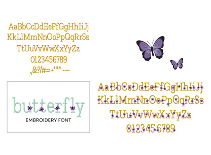 Satin stitch mini Butterfly Font SET of 2 types Alphabet letters little girls kids Monogram machine embroidery designs