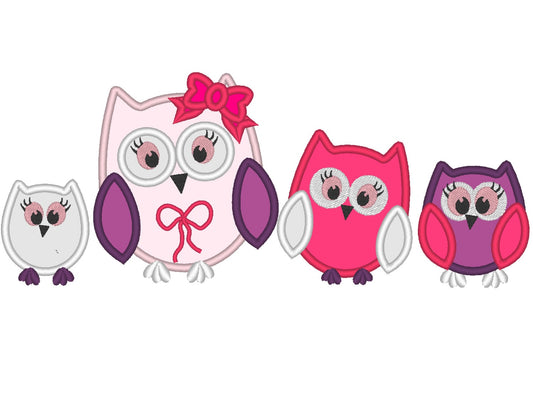 Girls Mini Owls Machine Embroidery Appliqué Designs, 4 Types F Separate Files, Mini Sizes for Hoop 4x4