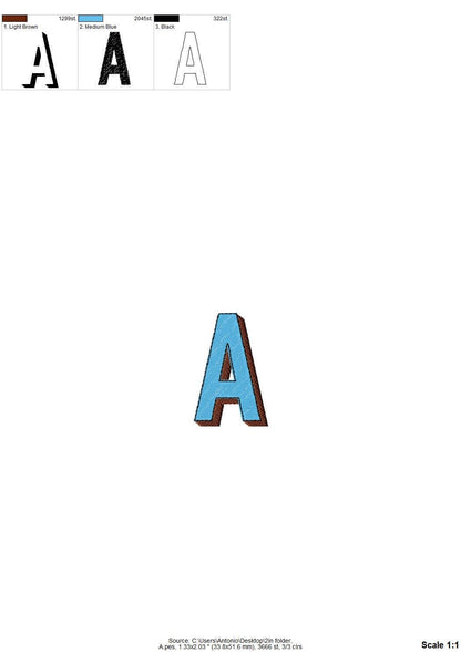 Shadow Block FONT machine embroidery designs shadowed alphabet monogram fill stitch bold Font sport Font many sizes