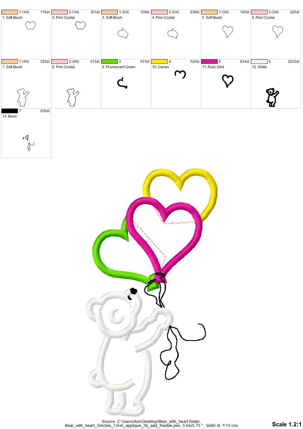 Teddy Bear with Heart Balloon Applique - image 5