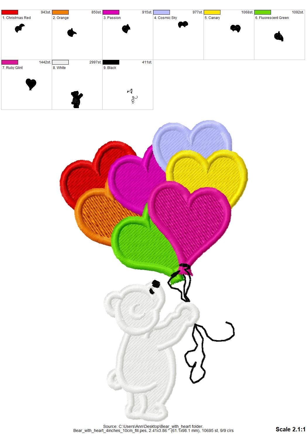 Teddy Bear with Heart Balloon Applique - image 3