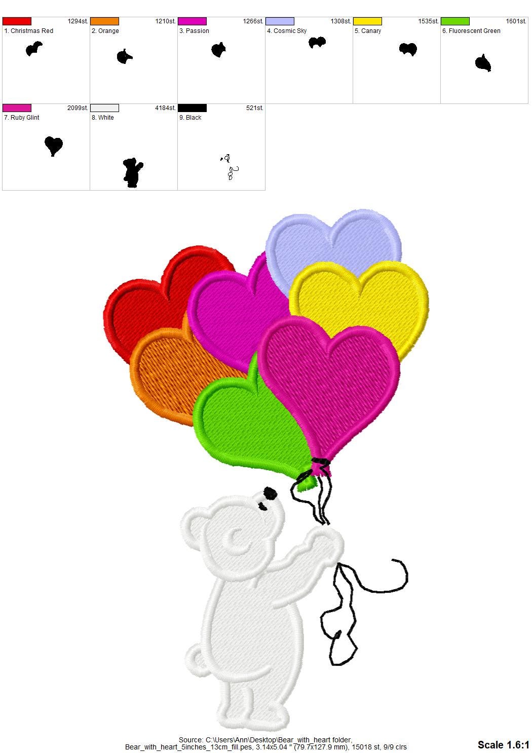 Teddy Bear with Heart Balloon Applique - image 6