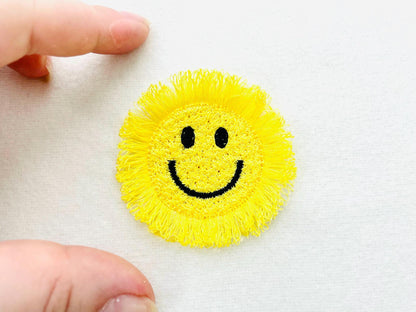 Small Fringed Happy Face, with Chenille effect  fuzzy happy face fringe in the hoop ITH machine embroidery designs sweatshirt cozy vibes - image 1
