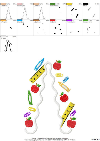 Back to School Teacher Tools split side seam cutout side bow machine embroidery designs kids sweatshirt t-shirt outfit Ruler Apple Crayon - image 8