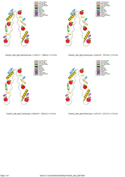 Back to School Teacher Tools split side seam cutout side bow machine embroidery designs kids sweatshirt t-shirt outfit Ruler Apple Crayon - image 3