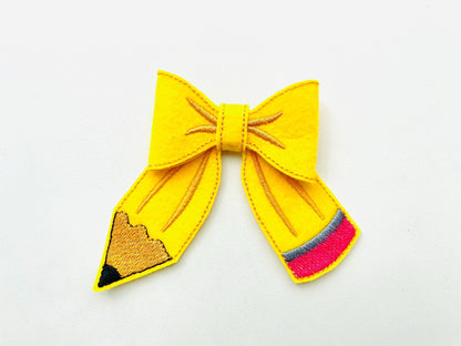 Awesome Pencil Bow 3D dimensional machine embroidery designs felt feltie design simple in the hoop ITH project Back to School Teacher kids - image 1
