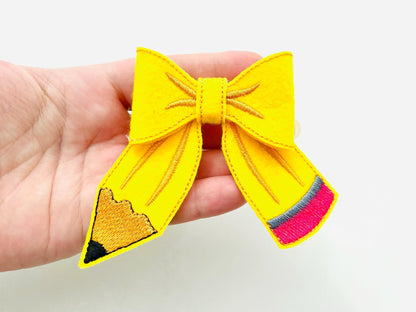 Awesome Pencil Bow 3D dimensional machine embroidery designs felt feltie design simple in the hoop ITH project Back to School Teacher kids - image 3