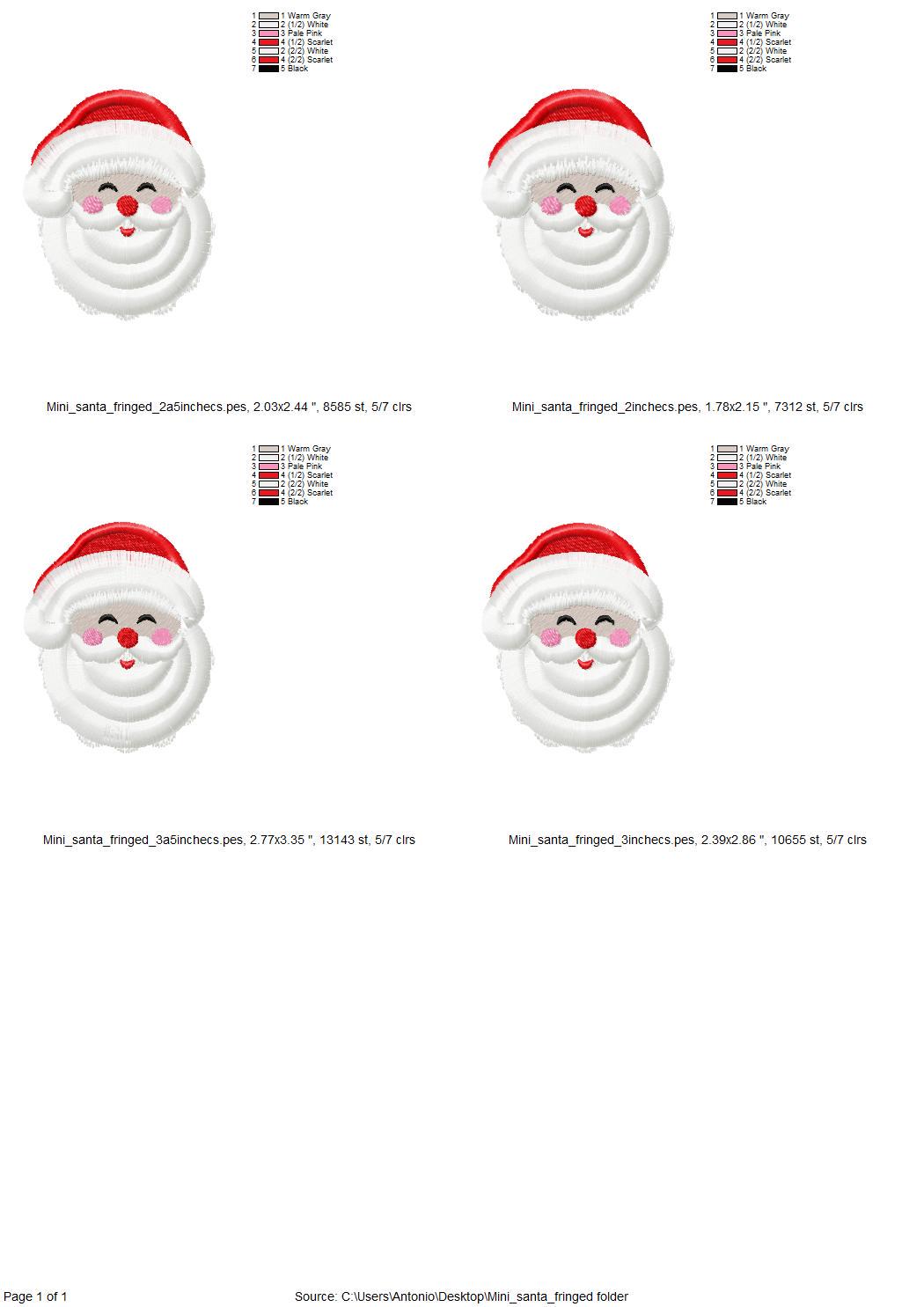 Fringed Fluffy Beard Santa Claus Face Christmas Theme Santa Machine Embroidery Designs Fur Fuzzy Chenille Design Mini Sizes