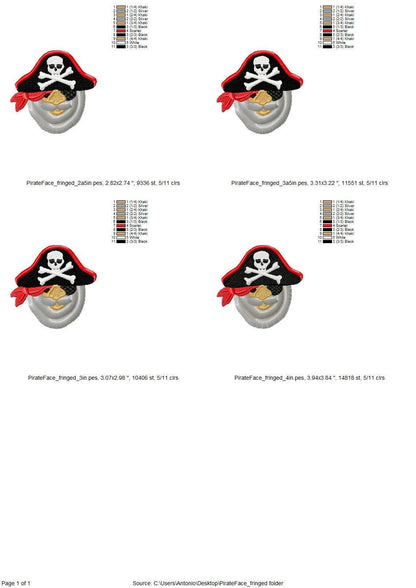 Fringed fluffy beard Pirate face crossed bones hat machine embroidery designs little boys baby fur chenille design sizes 2.5 up to 4 inch - image 2