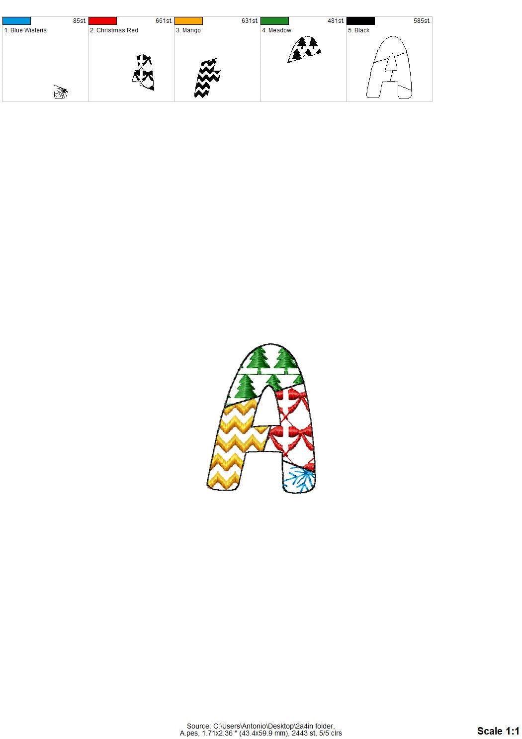 Christmas theme Patterned Font Patchwork alphabet Monogram rounded letters machine embroidery designs