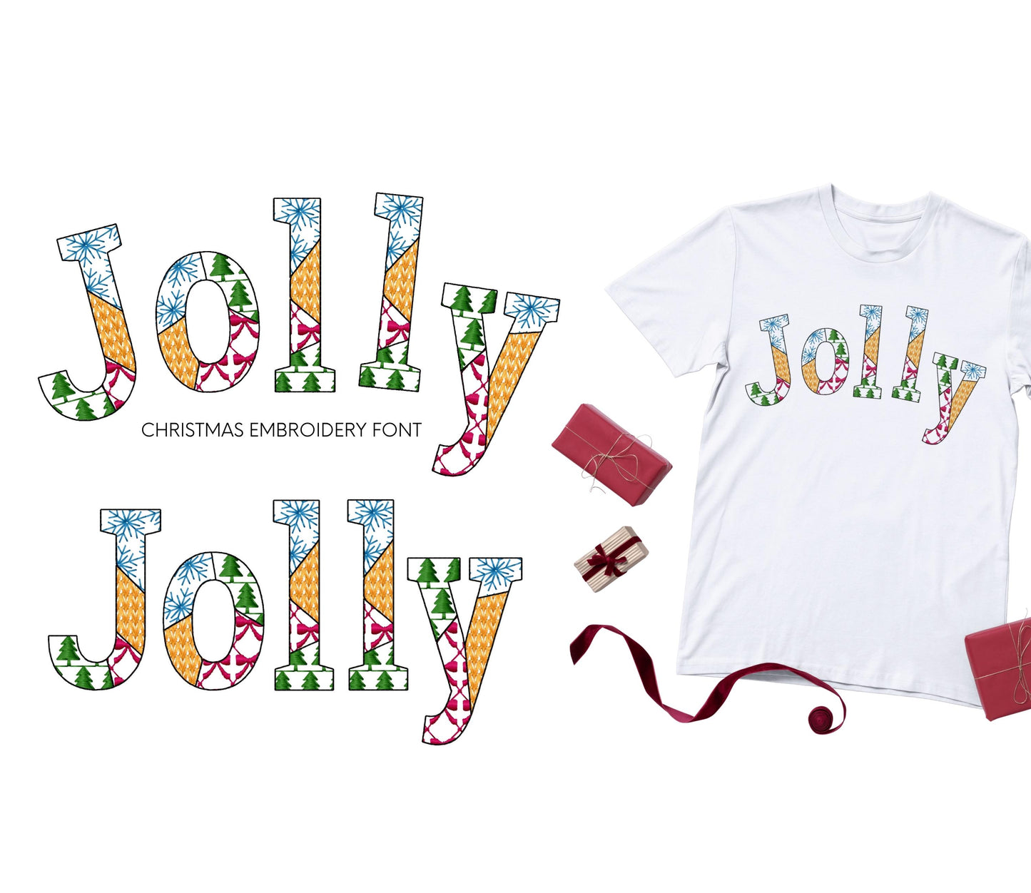 Christmas theme Patterned Block Font Patchwork alphabet Monogram letters numbers machine embroidery designs sizes 1.8 up to 3.5 inch, BX