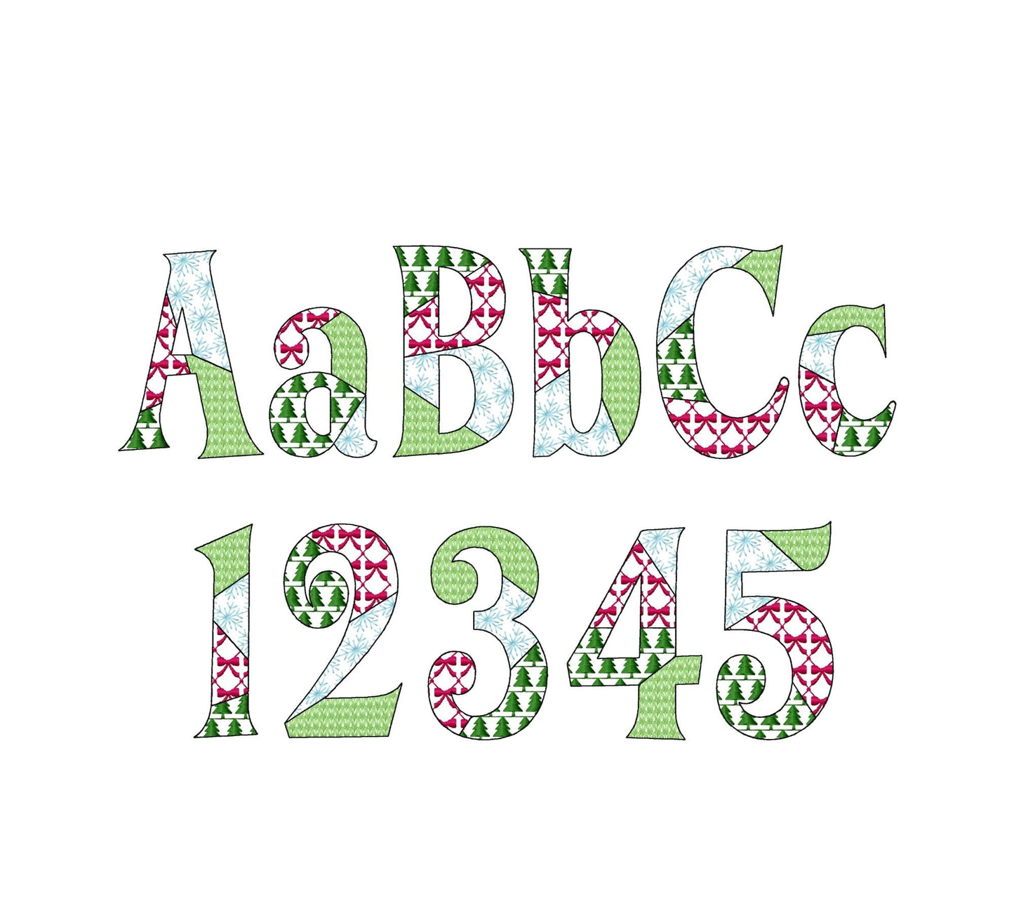Christmas Patterned Block Font Patchwork alphabet best Monogram letters numbers machine embroidery designs