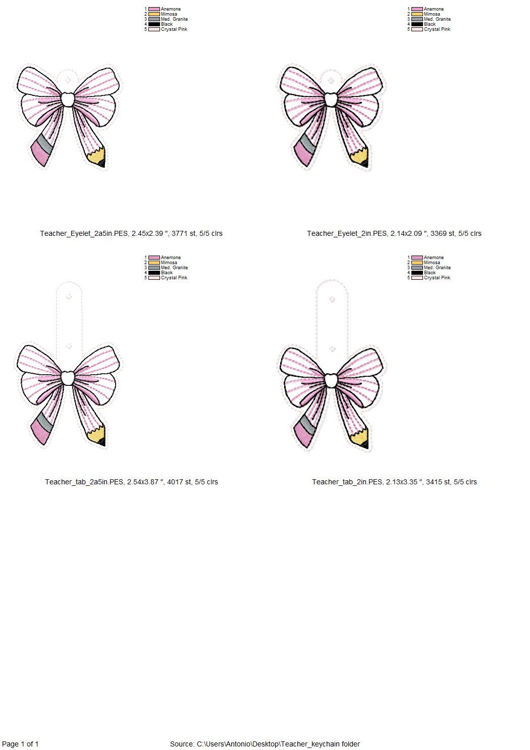 Teacher Pencil Bow Keychain