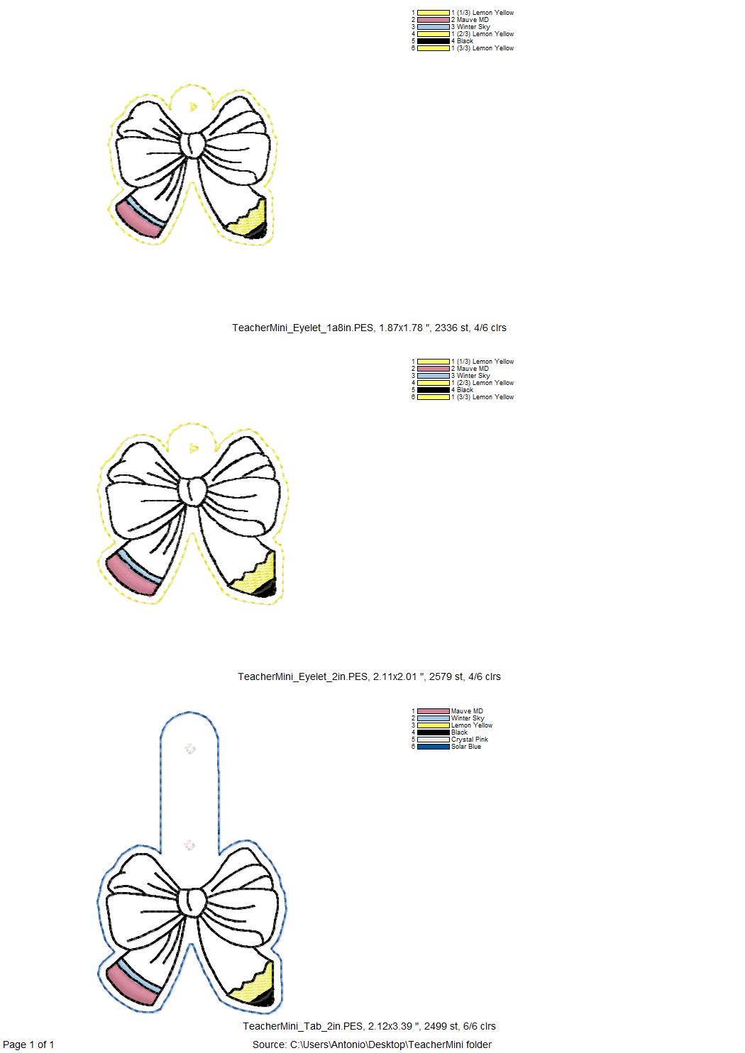 Teacher Pencil Bow Keychain ITH