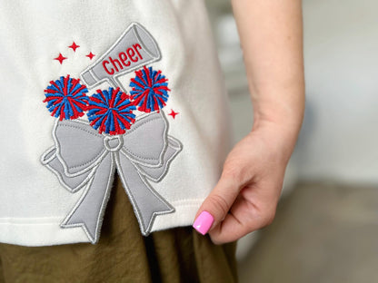 Cheer Sports Cheerleader pompoms easy to do Megaphone Bow Applique side seam Bow machine embroidery designs split seam Girly t-shirt - image 7