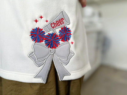 Cheer Sports Cheerleader pompoms easy to do Megaphone Bow Applique side seam Bow machine embroidery designs split seam Girly t-shirt - image 3