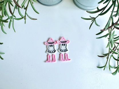 Adorable Ghost Cowboy Hat and Boots charm earrings FSL freestanding lace machine embroidery designs kids girls Halloween design in the hoop - image 3