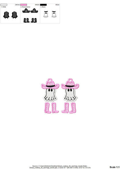 Adorable Ghost Cowboy Hat and Boots charm earrings FSL freestanding lace machine embroidery designs kids girls Halloween design in the hoop - image 8
